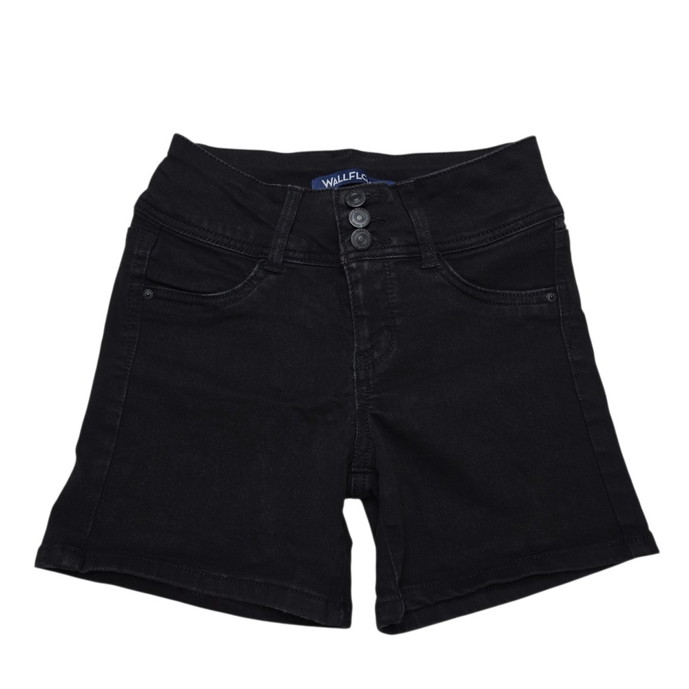 Wallflower Shorts Womens Juniors 1 Black Denim High Rise Stretch Dark‎ Wash